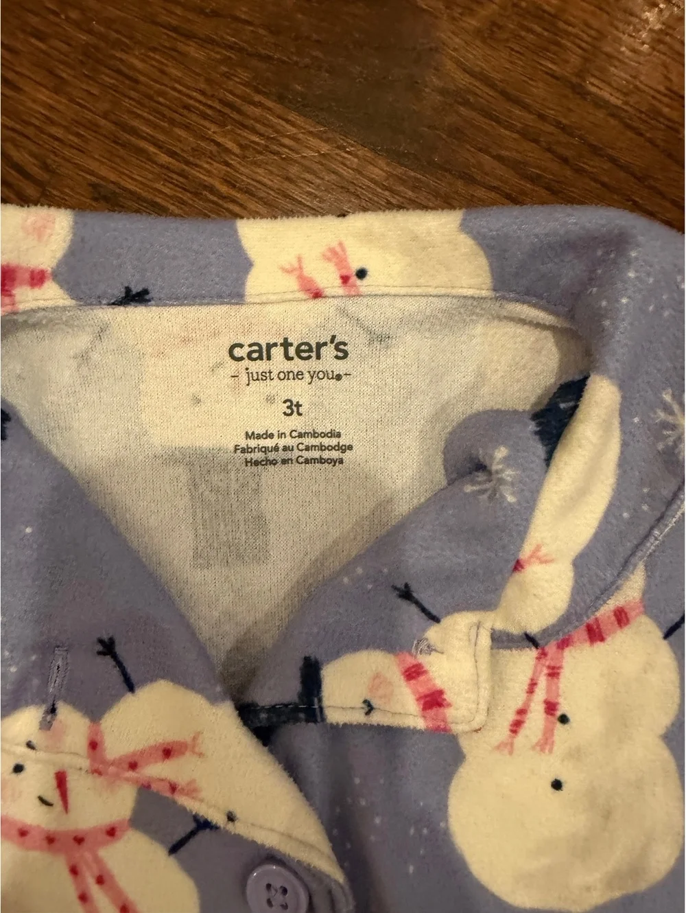 Carter’s Toddler 3T Purple Snowman Pajama Set Winter Long Sleeve PJs